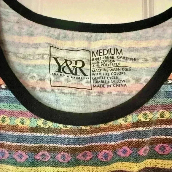 Young & Reckless Tank Top Mens medium Aztec Southwestern Streetwear Y2K - Picture 3 of 6